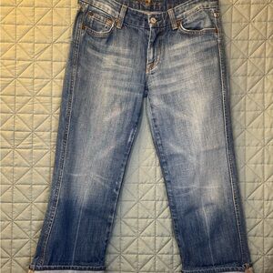 7 For All Mankind “A” Pocket Rhinestone Wide Leg Cropped Jeans